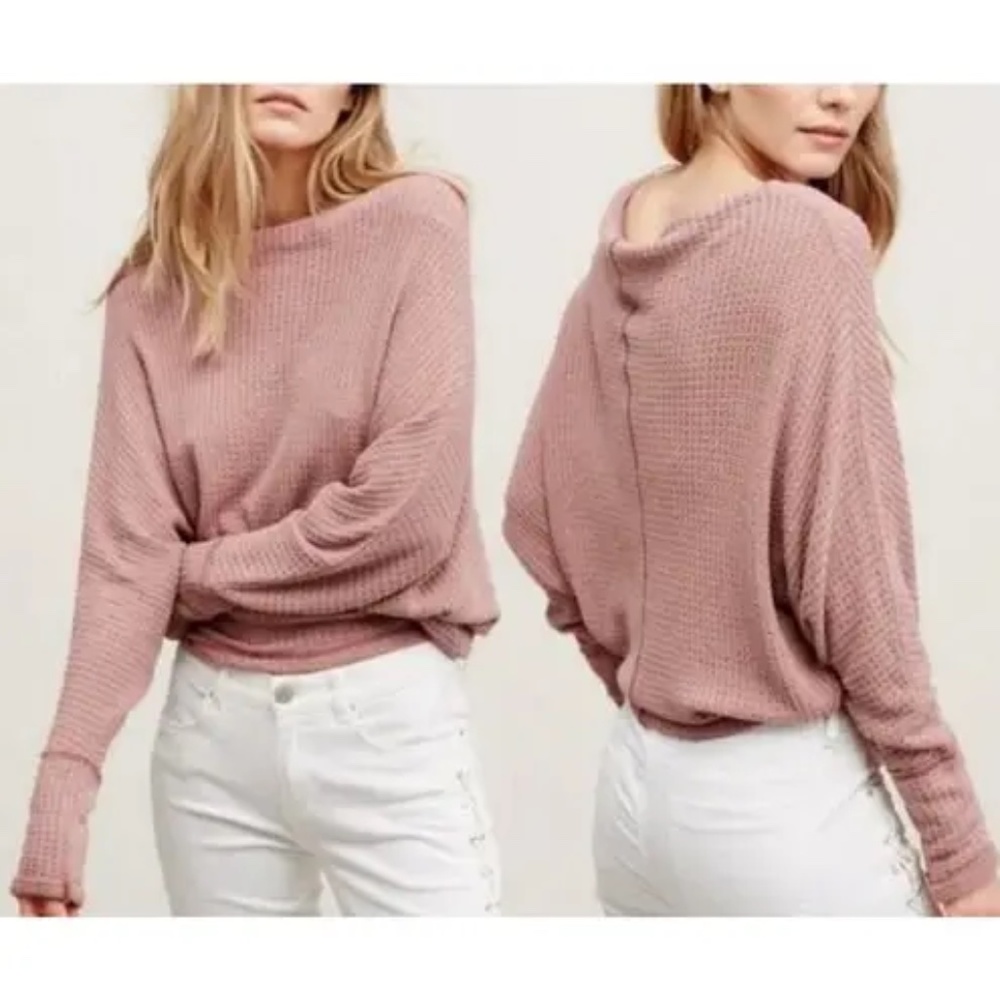 Free People Pink Waffle Knit Blouse